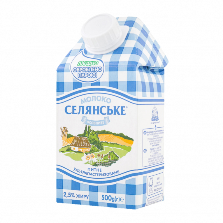 Молоко коров'яче СЕЛЯНСЬКЕ, ультрапастеризоване, 2,5%, 500г